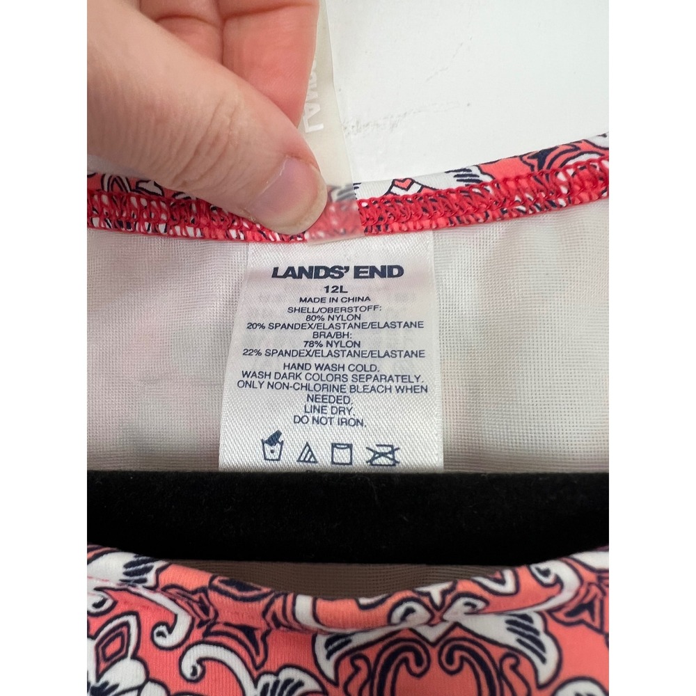 Lands End Womens Size 12L Pink Geometric Medallion Swim Tankini Top Long Large - Picture 2 of 3